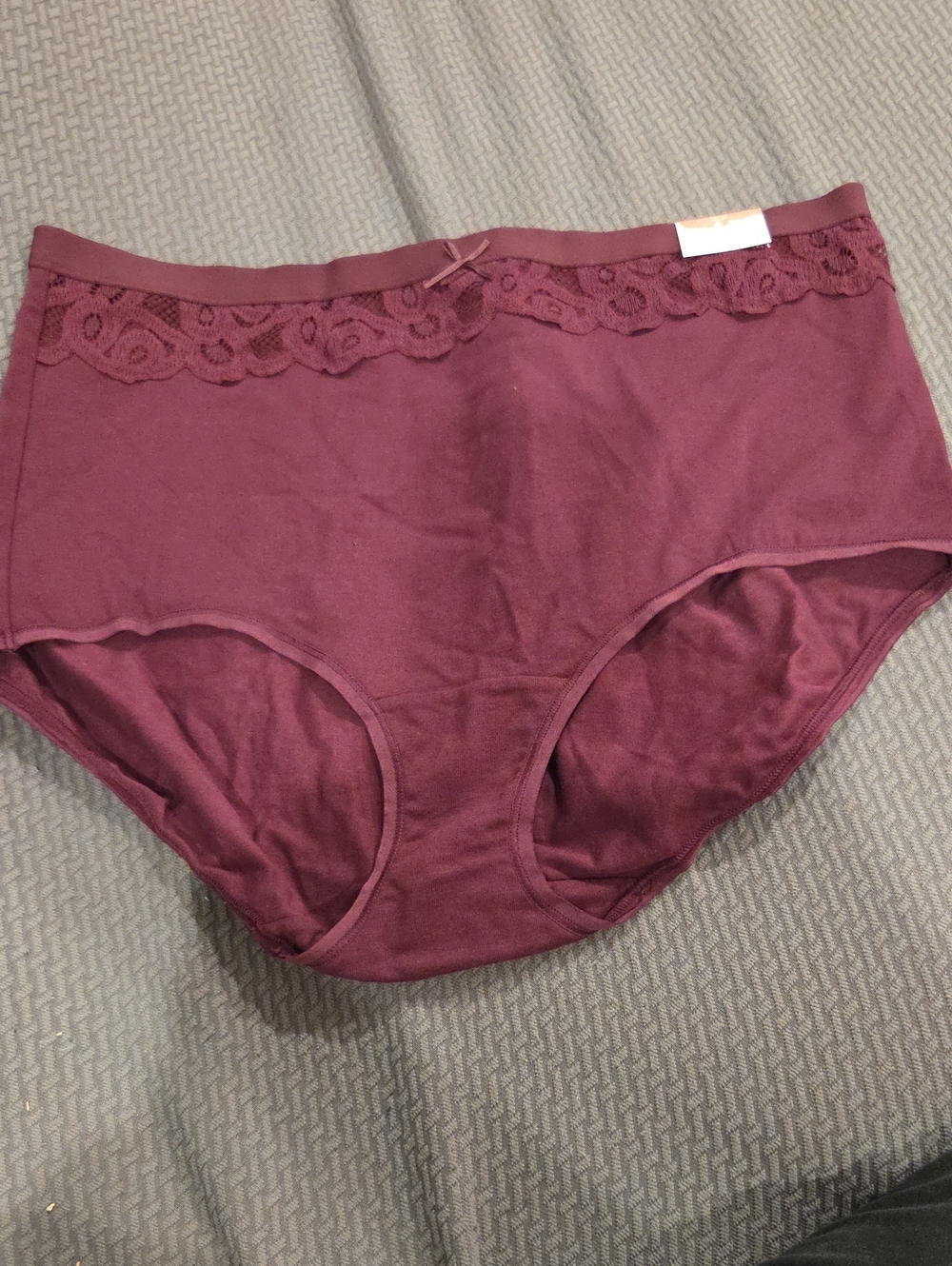 Cacique Burgundy Lace-Trim High-Waist Briefs